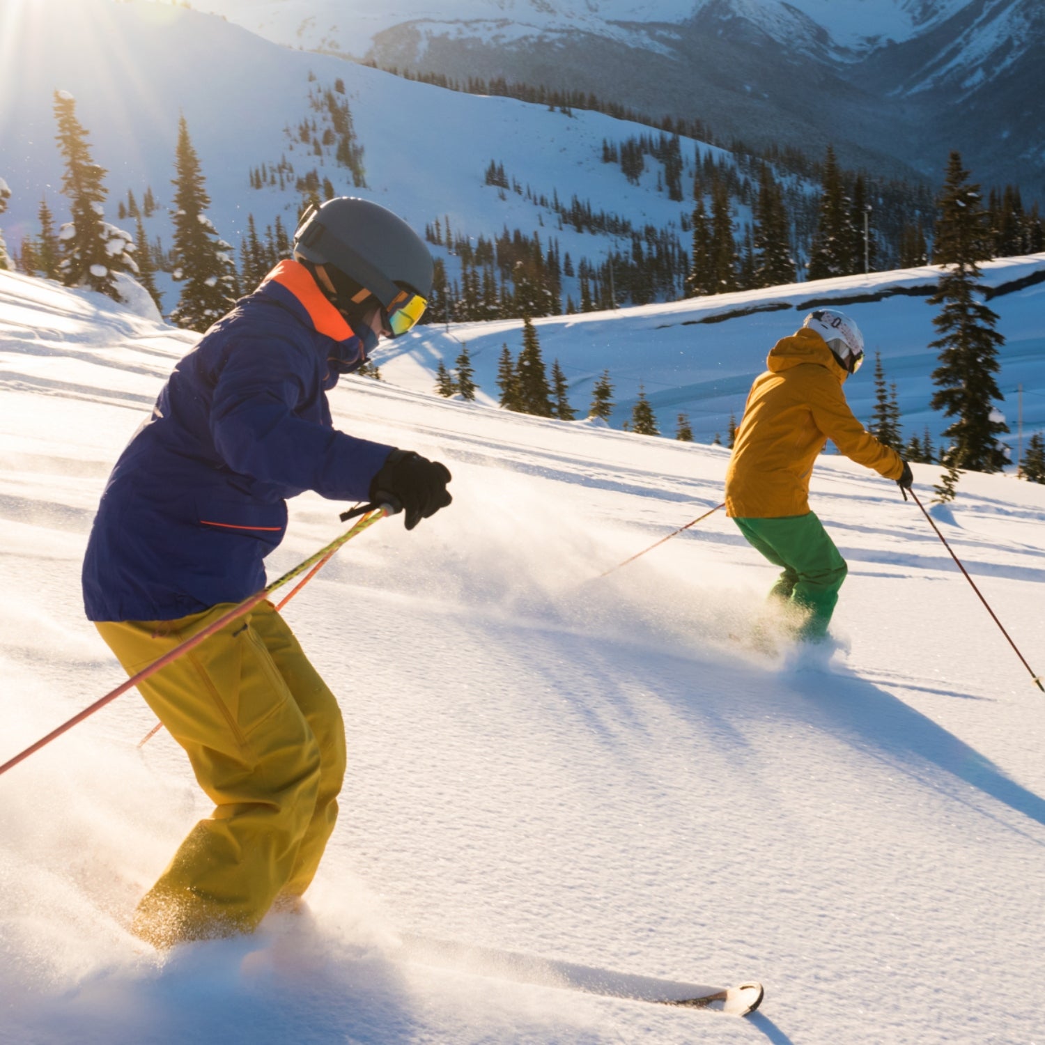 two beginner skiers
