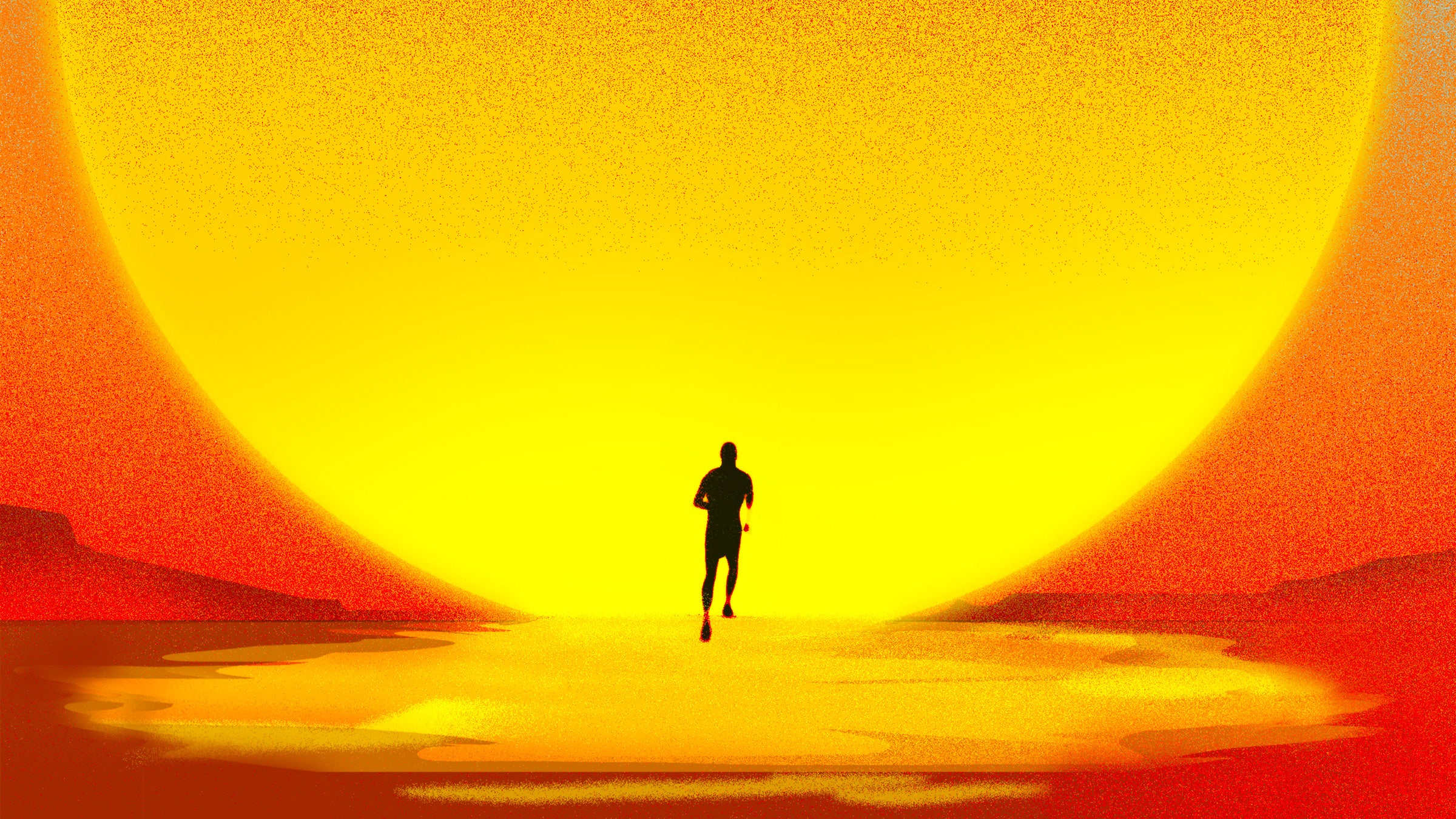 Illustration of runner silhouette heading towards the sun
