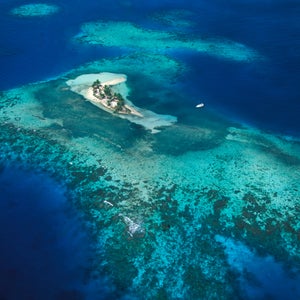 Belize travel, Aerial view of island on Caribbean sea