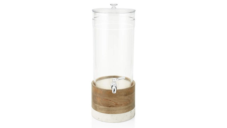 Crate & Barrel Claro Acrylic Drink Dispenser With Wood Stand