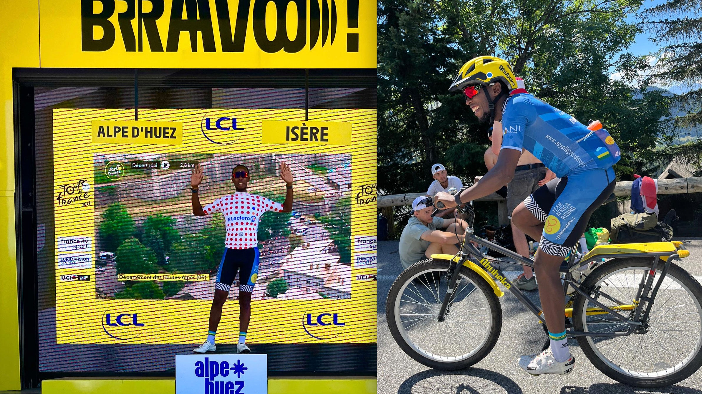 Adrien Niyonshuti climbs Alpe d'Huez.