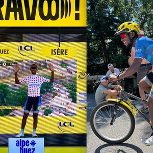Adrien Niyonshuti climbs Alpe d'Huez.