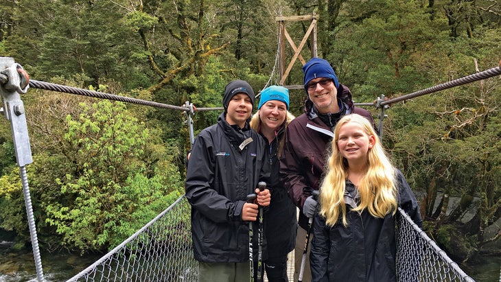 With her family in New Zealand’s Fiordland National Park in 2017