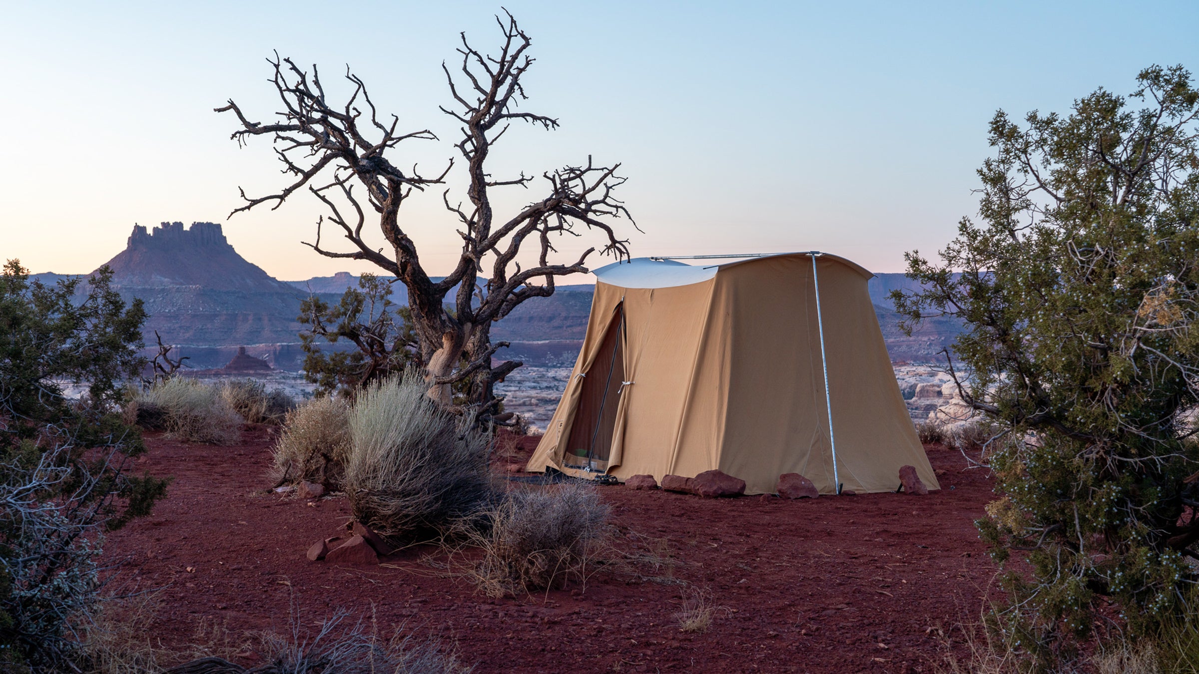 The eight-by-ten-foot Vagabond, set up in southern Utah