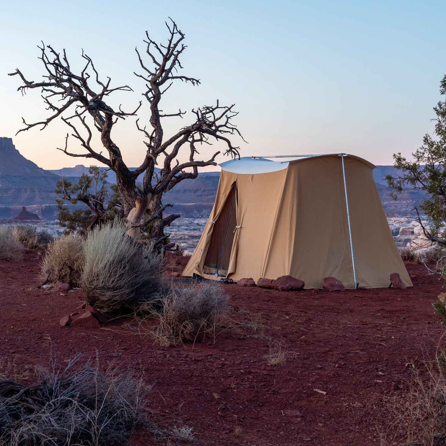 The eight-by-ten-foot Vagabond, set up in southern Utah