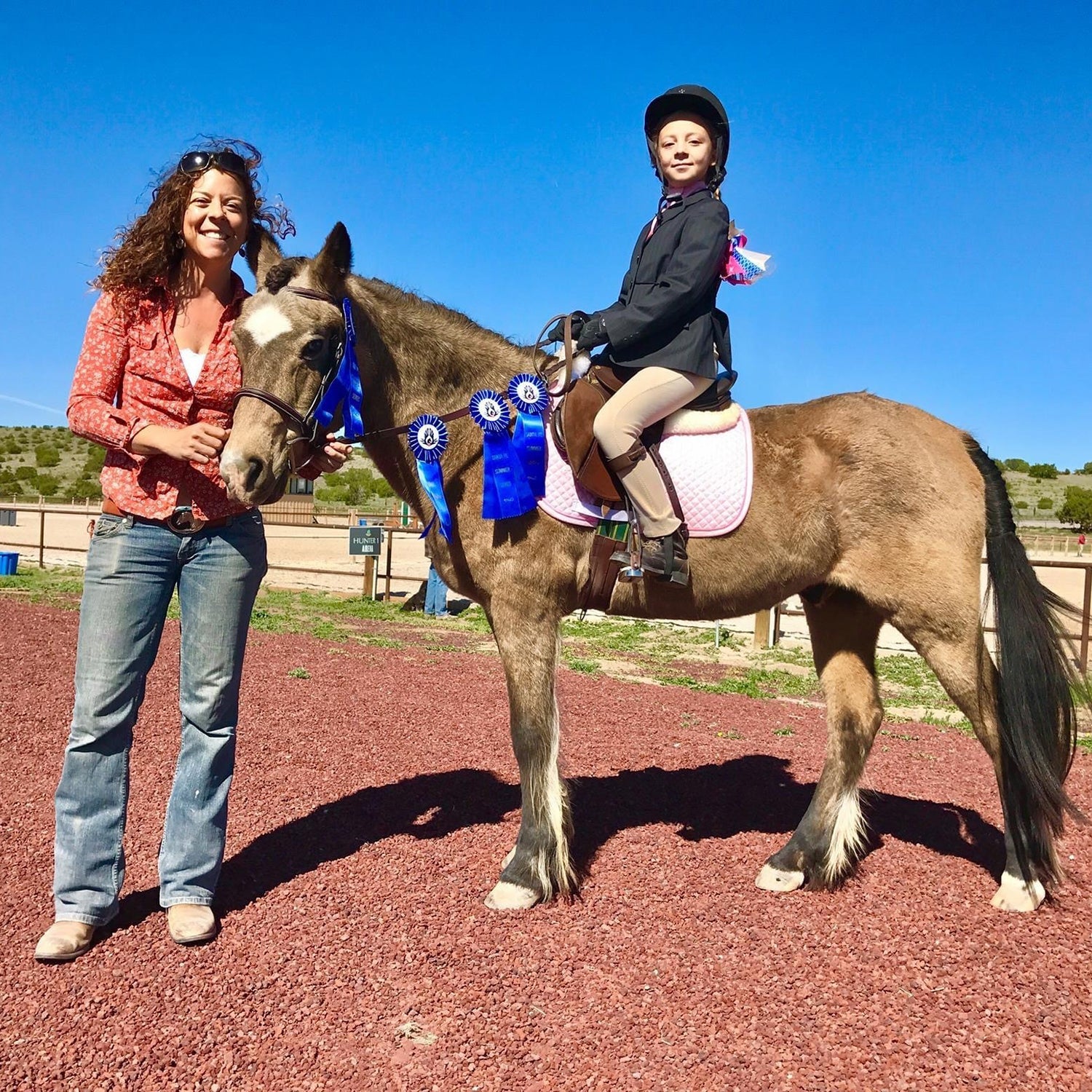 Mattie, Legend, and Maizie in 2017, at a horse show in Santa Fe