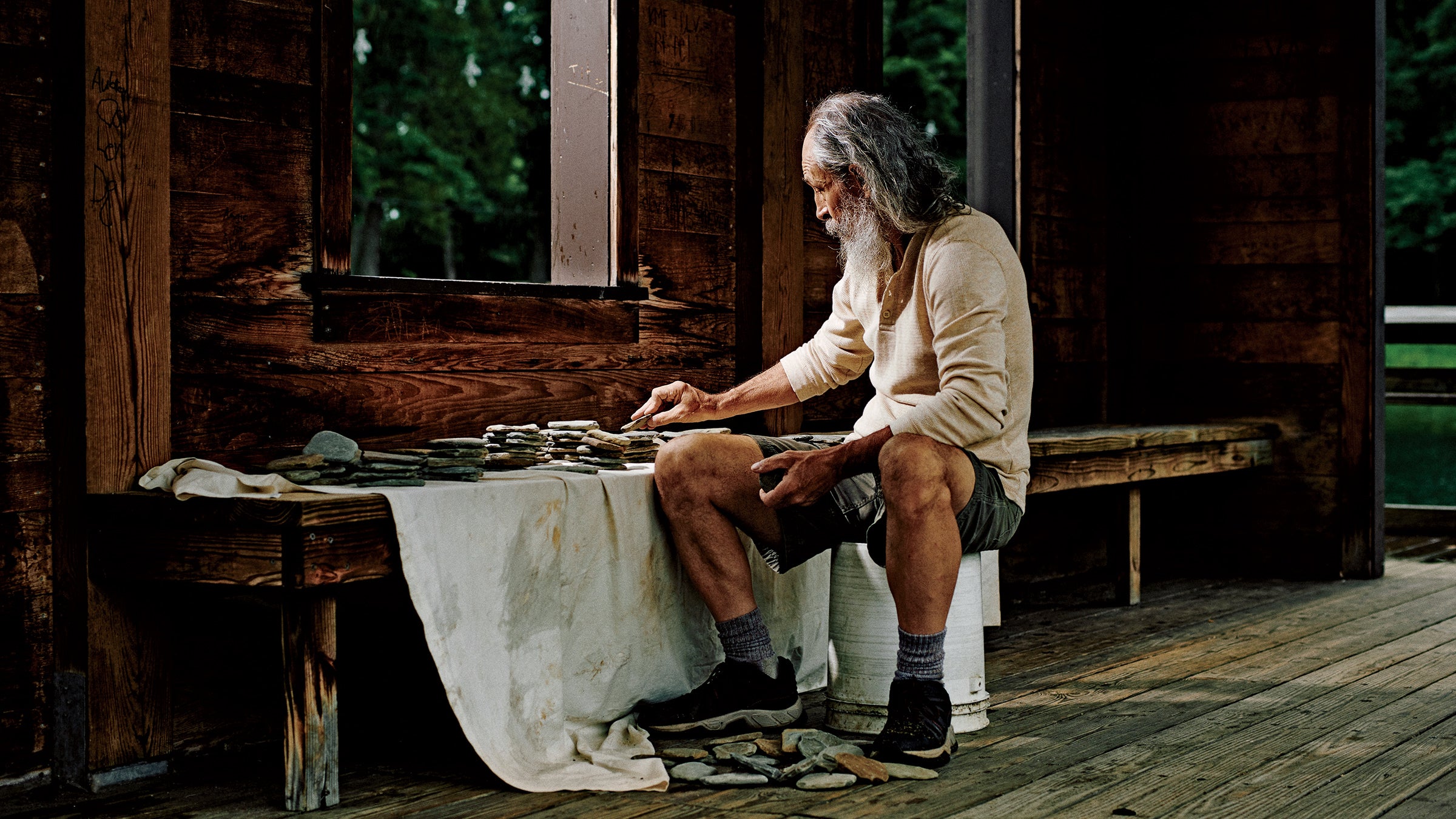 Sorting stones at Presque Isle State Park, in Erie, Pennsylvania