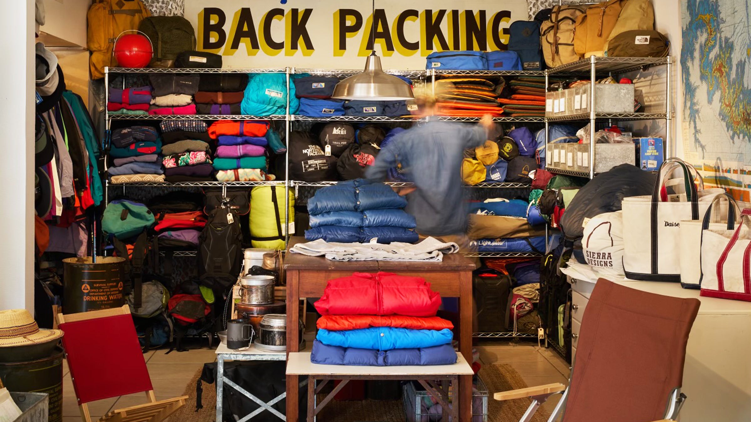 back packing section of gear store