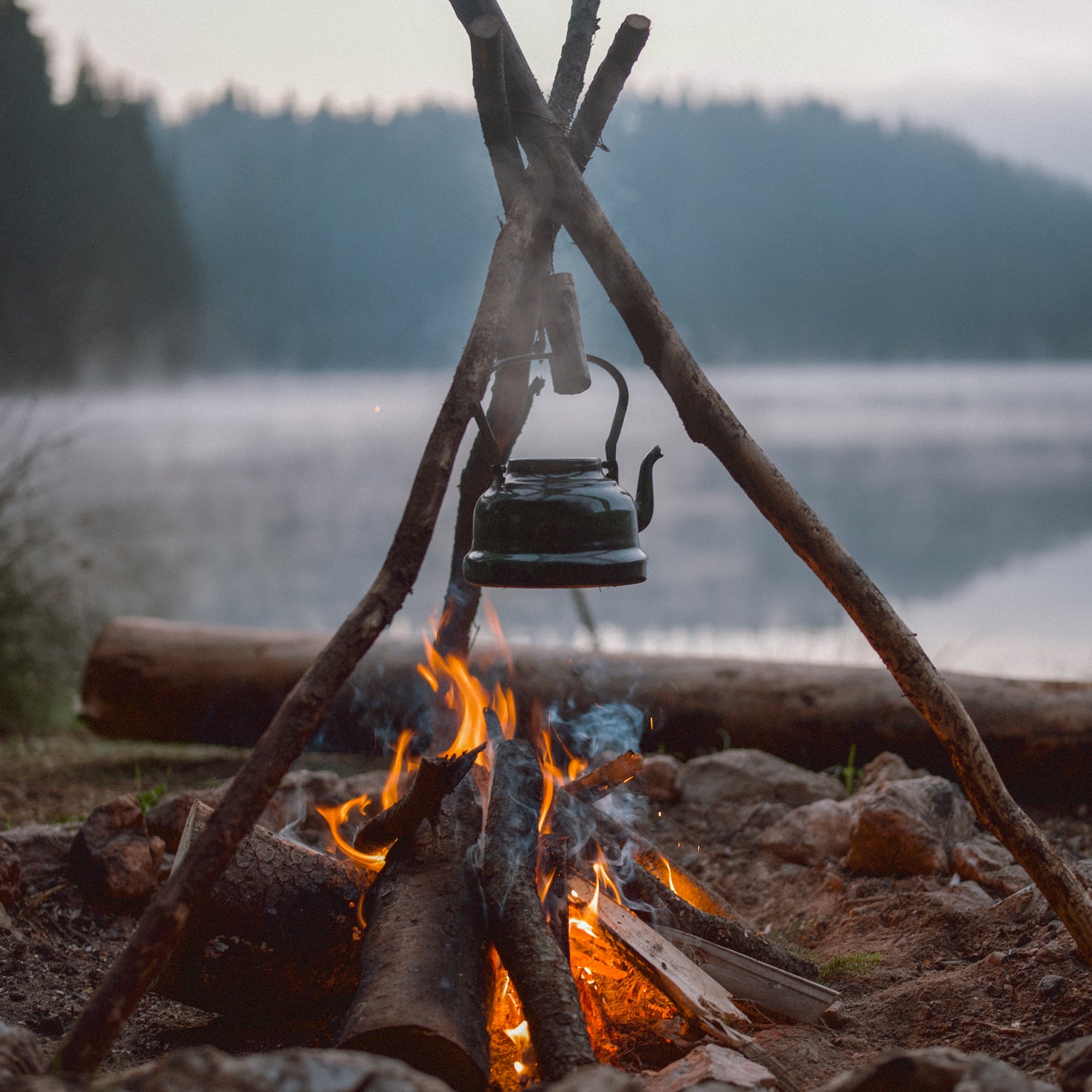 Tea pot hanging over a fire