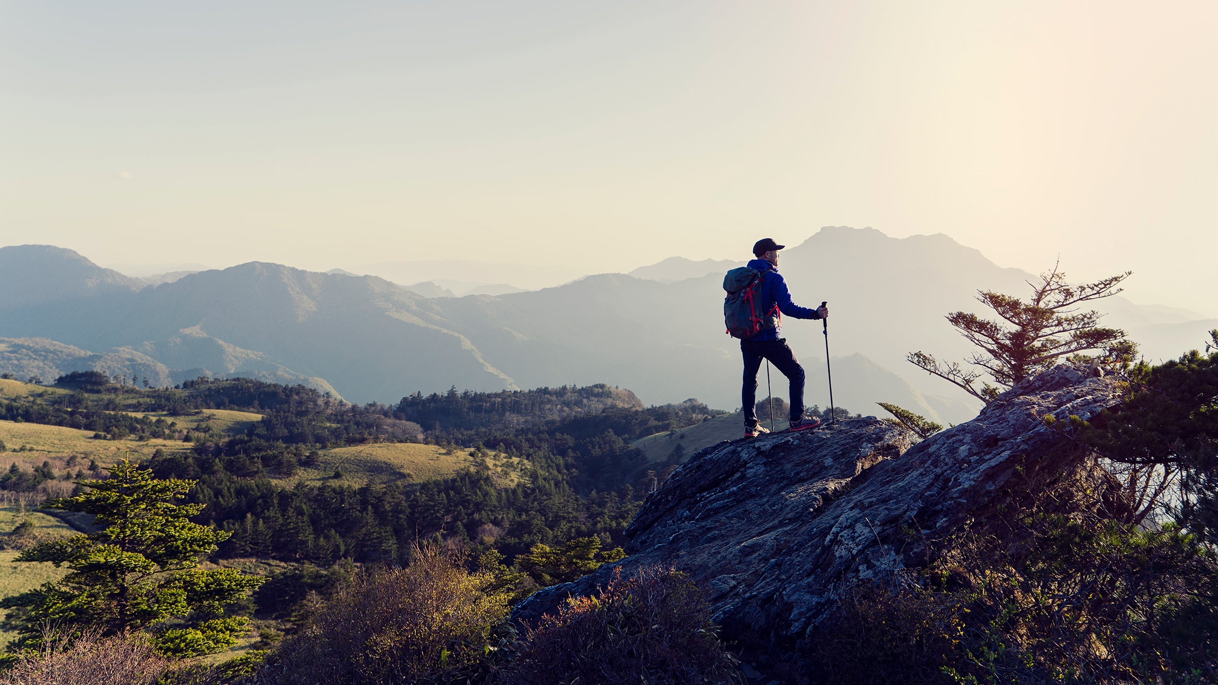Hiker stares at a landscape