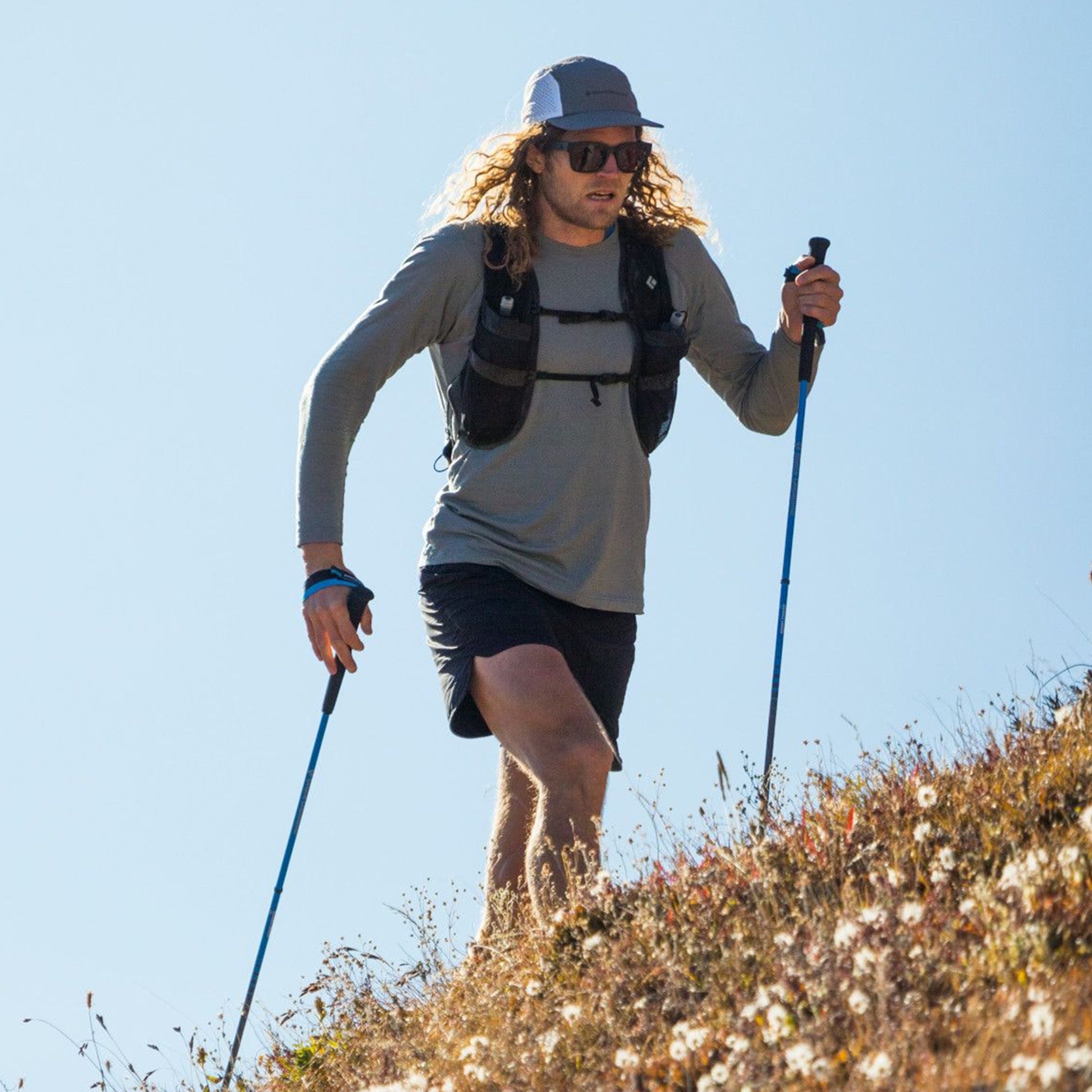 trail runner using poles