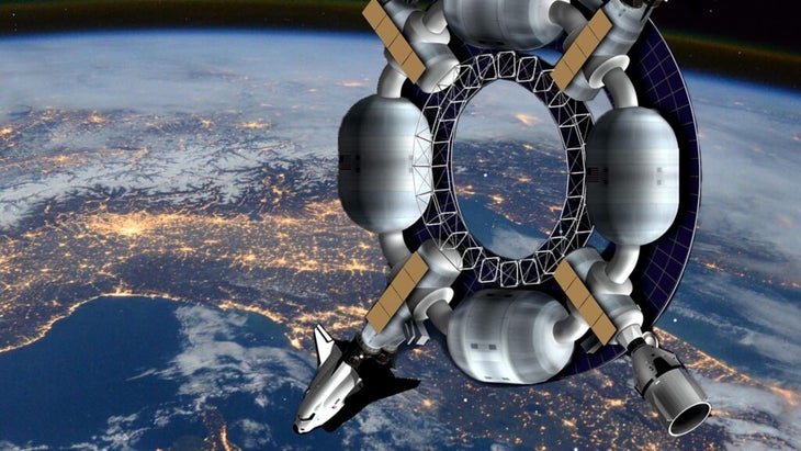 A rendition of Orbital Assembly’s Pioneer Station, designed for tourism and business