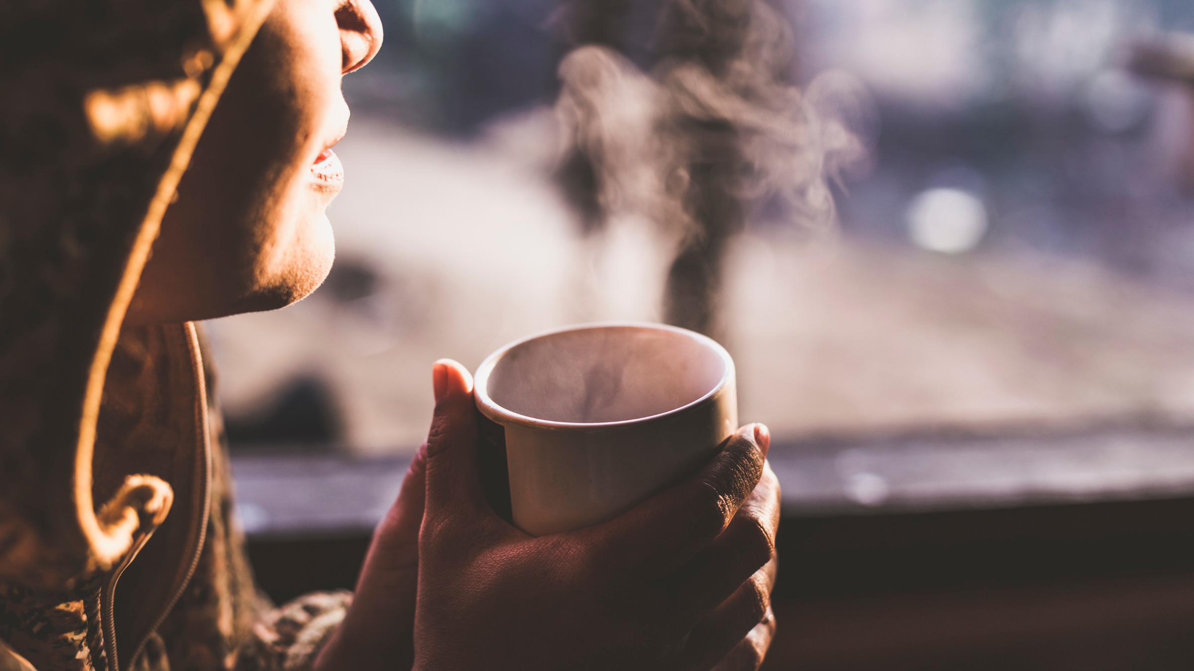 Drinking hot tea