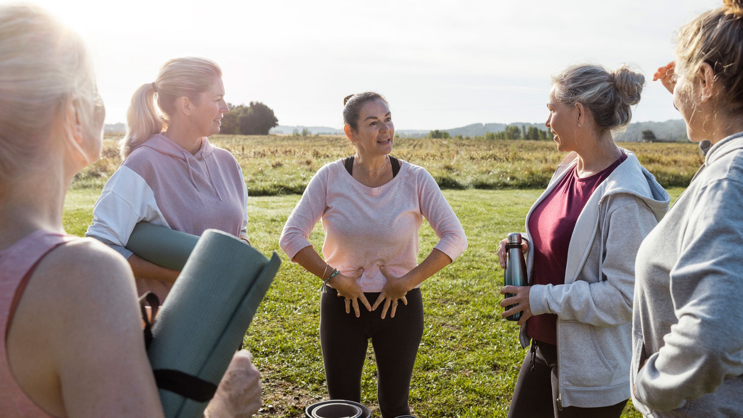 Women take part in a yoga class for pelvic floor dyfunction