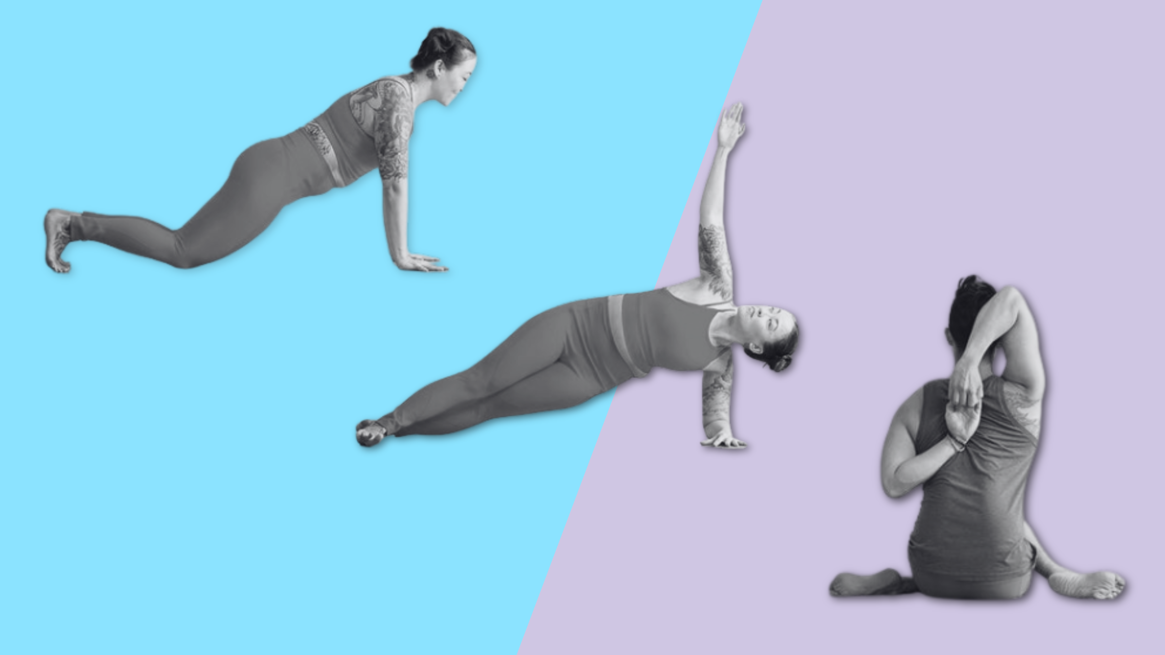 a woman with tattoos doing three rotator cuff exercises