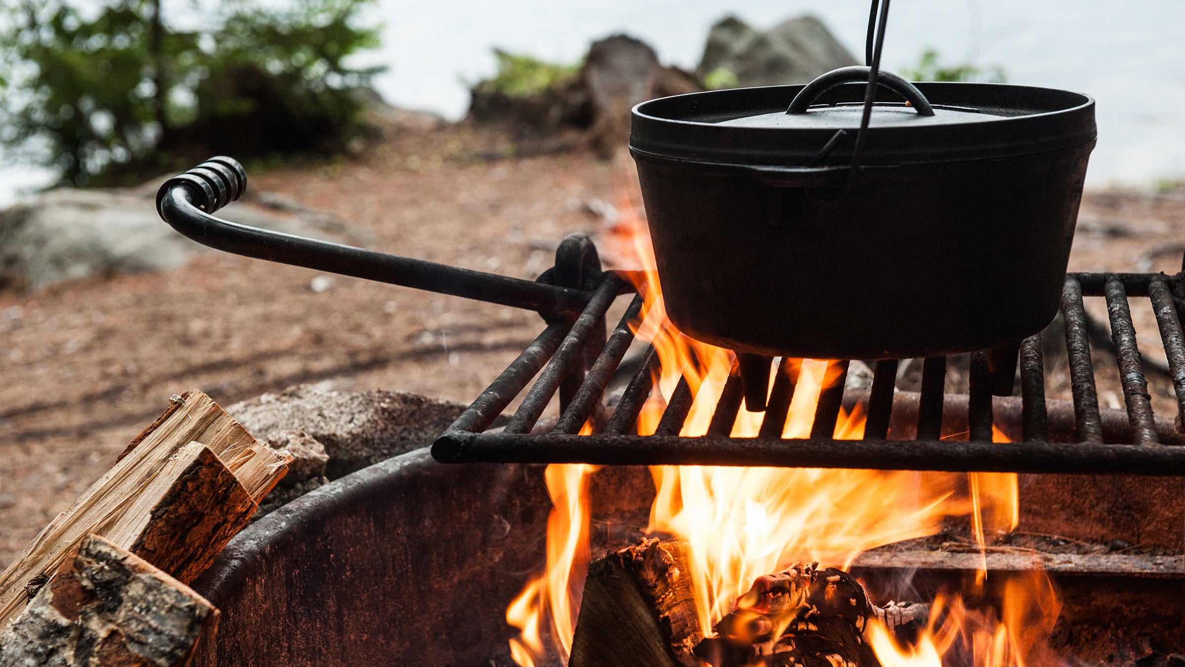 Dutch oven cooking over a campfire