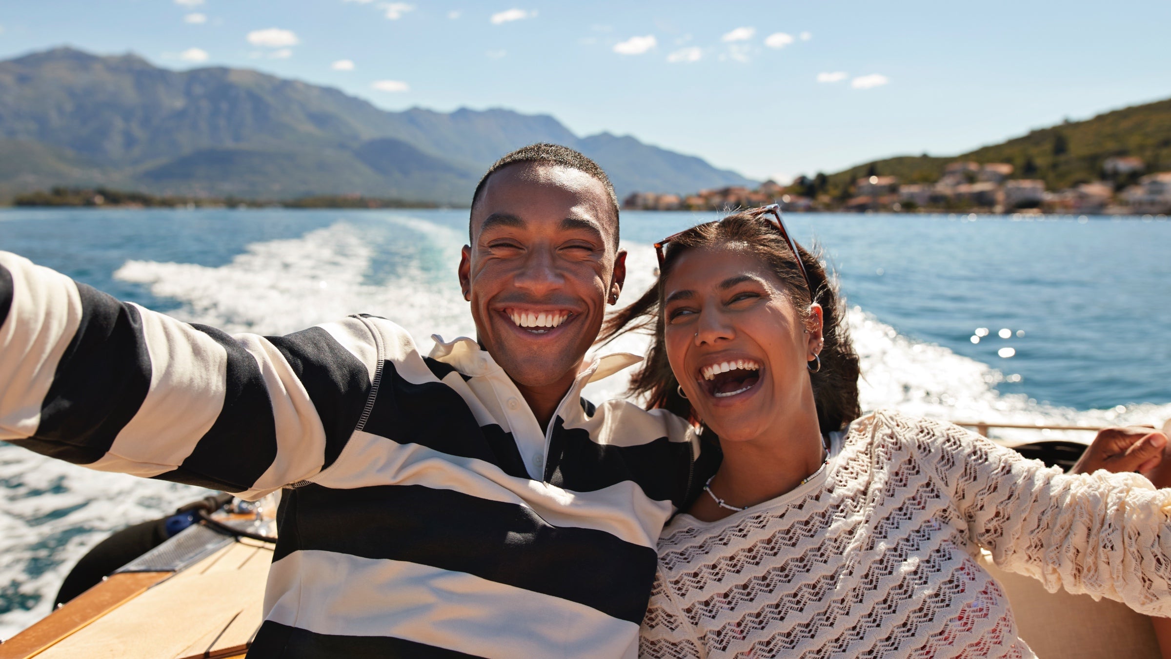 A couple boating on the water