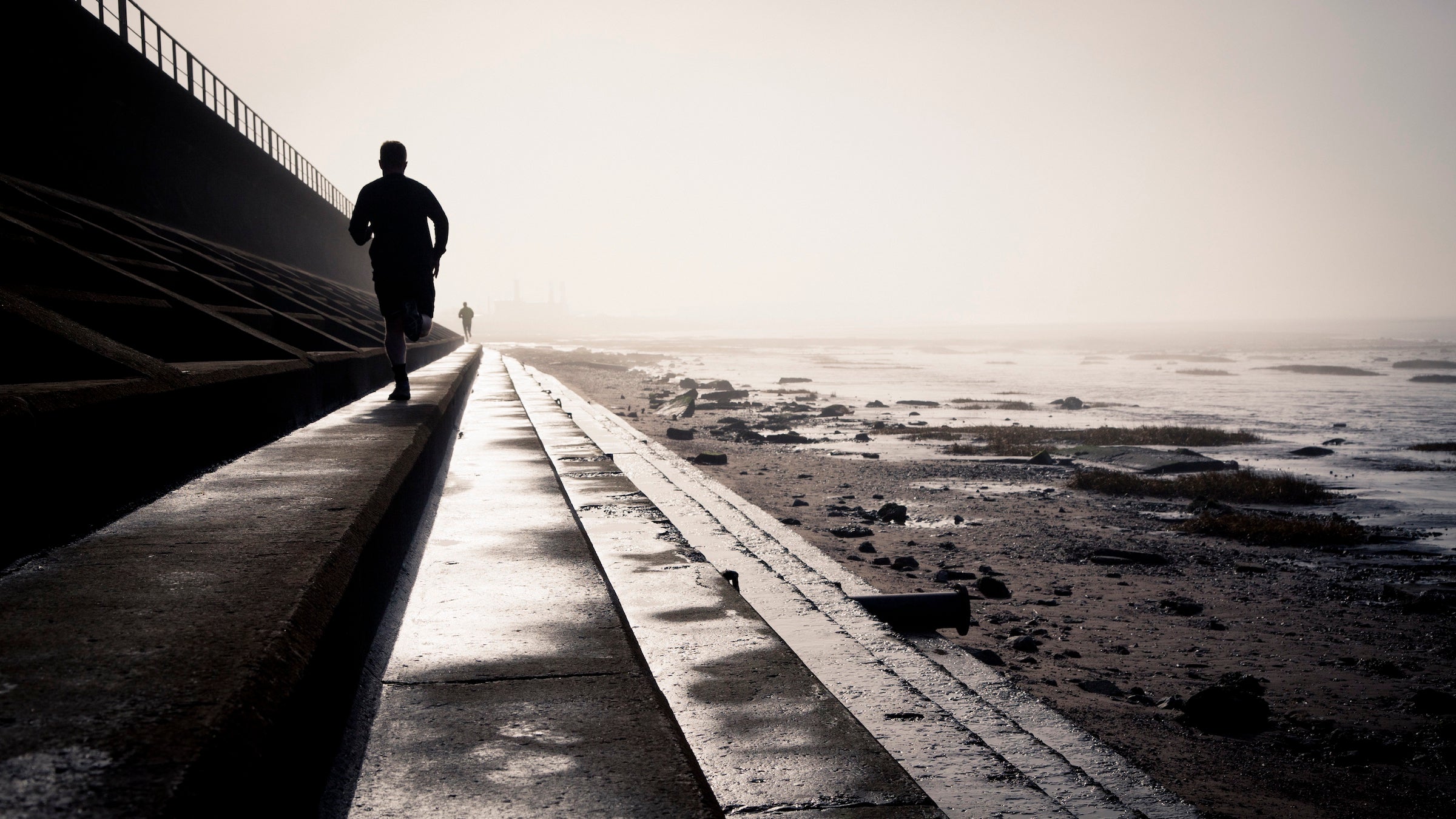 A person is running on stairs