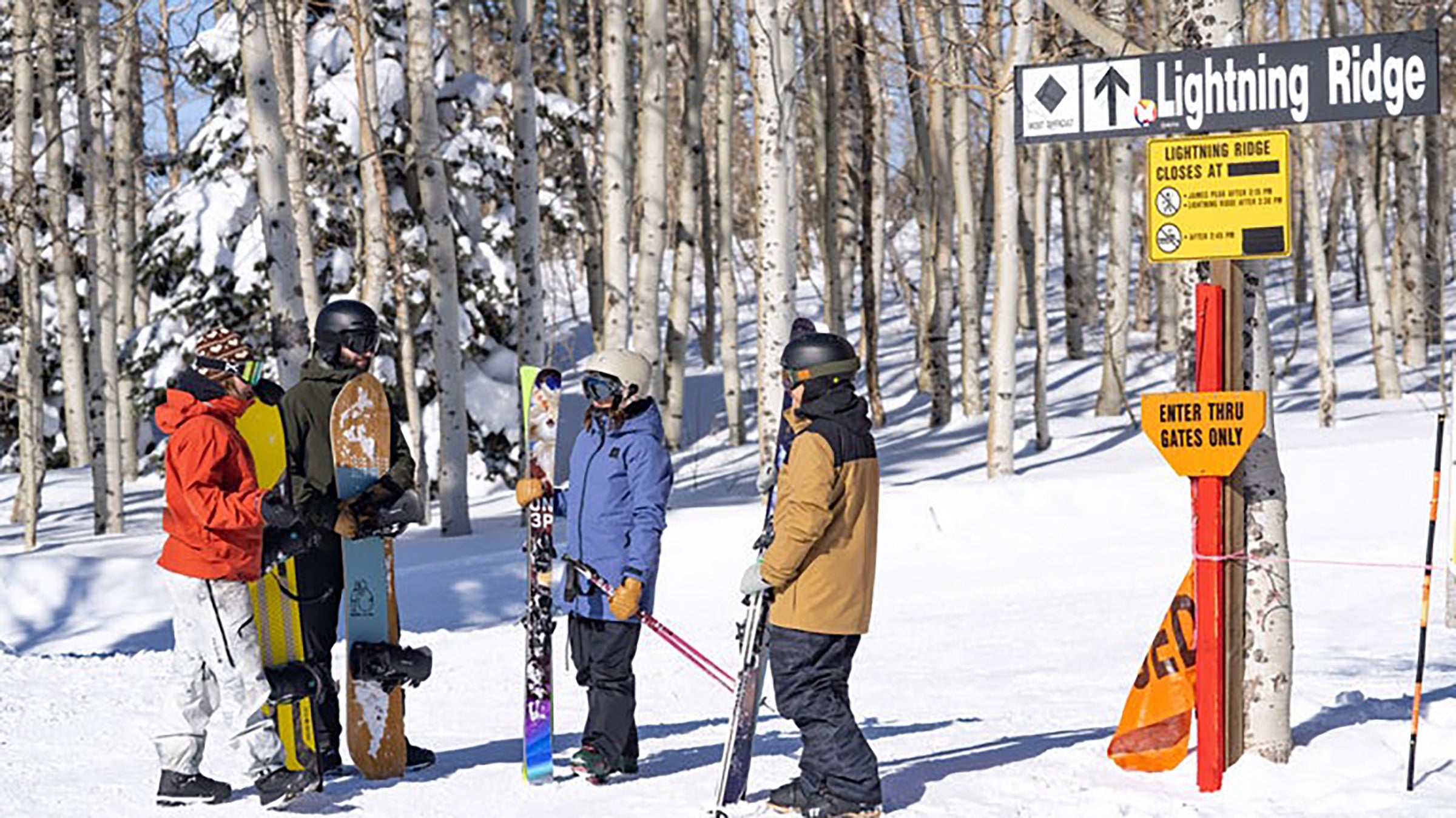 Skiers standing in line at Powder Mountain ski resort