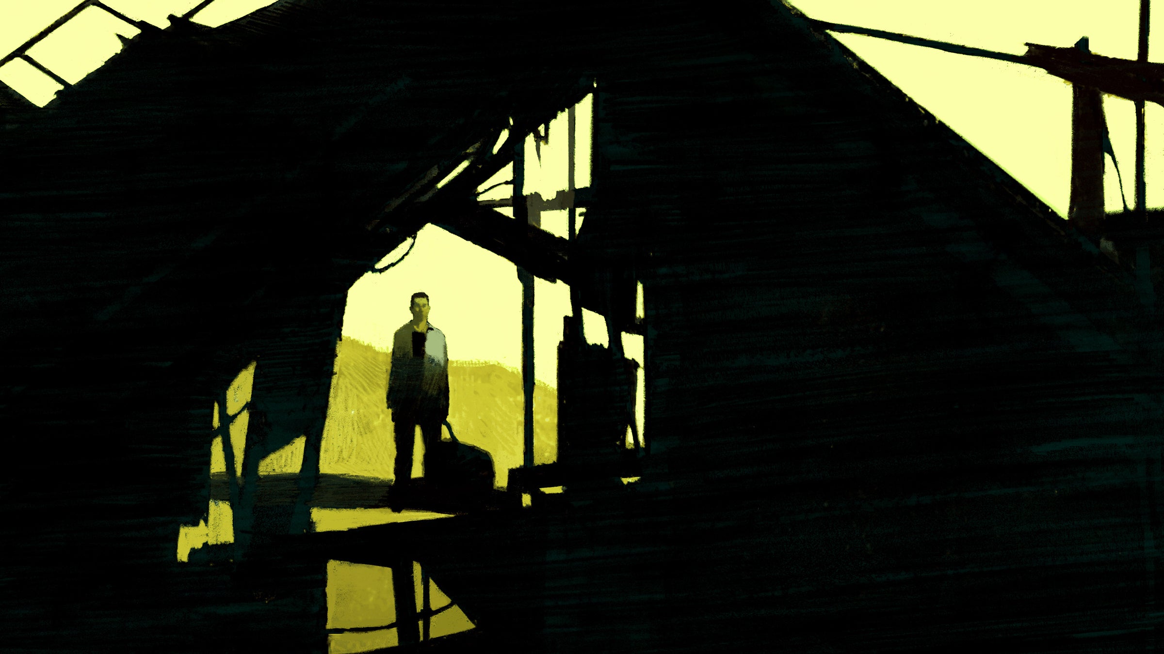 Illustration of someone looking through a building