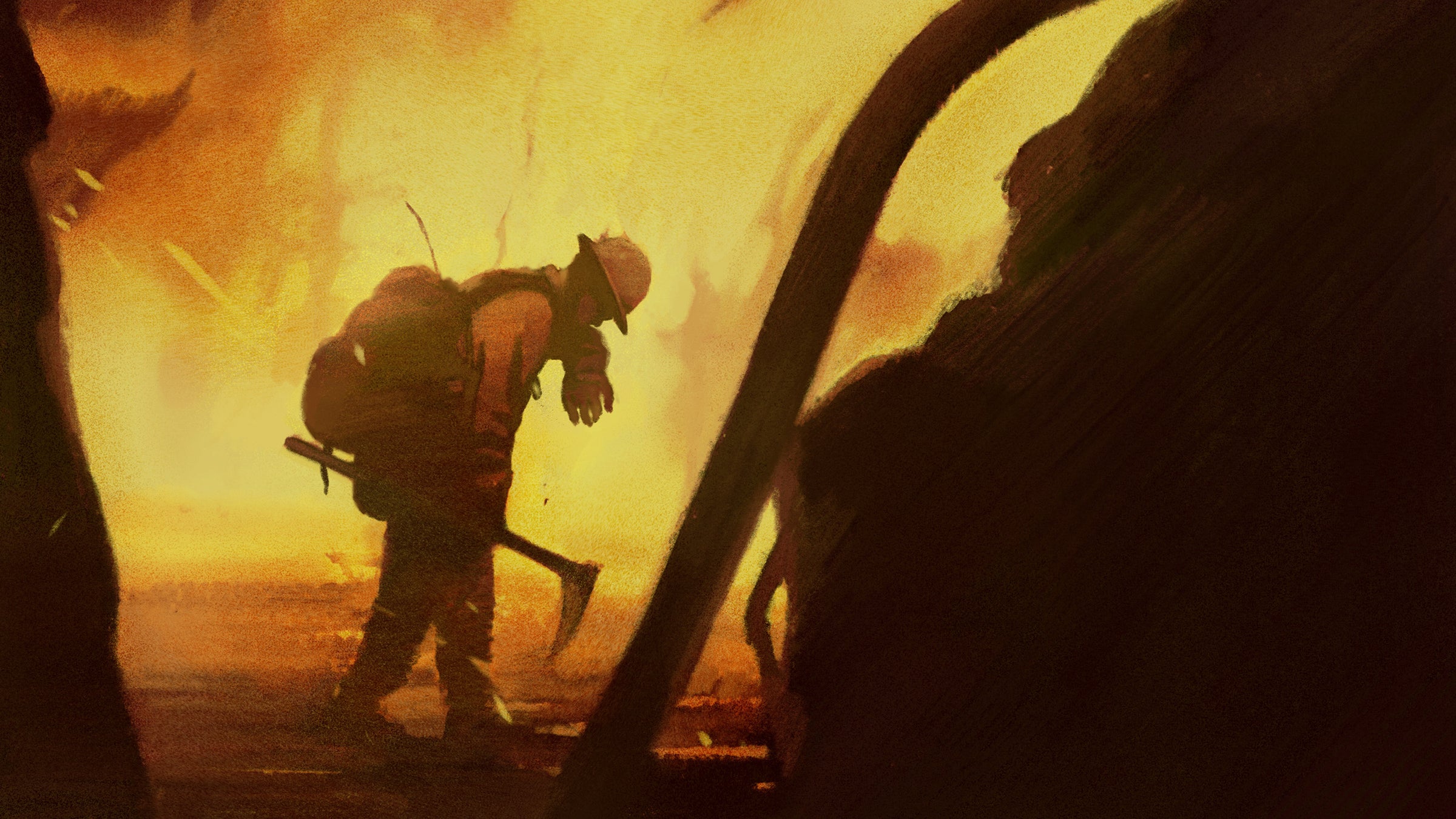 Illustration of a wildland firefighter