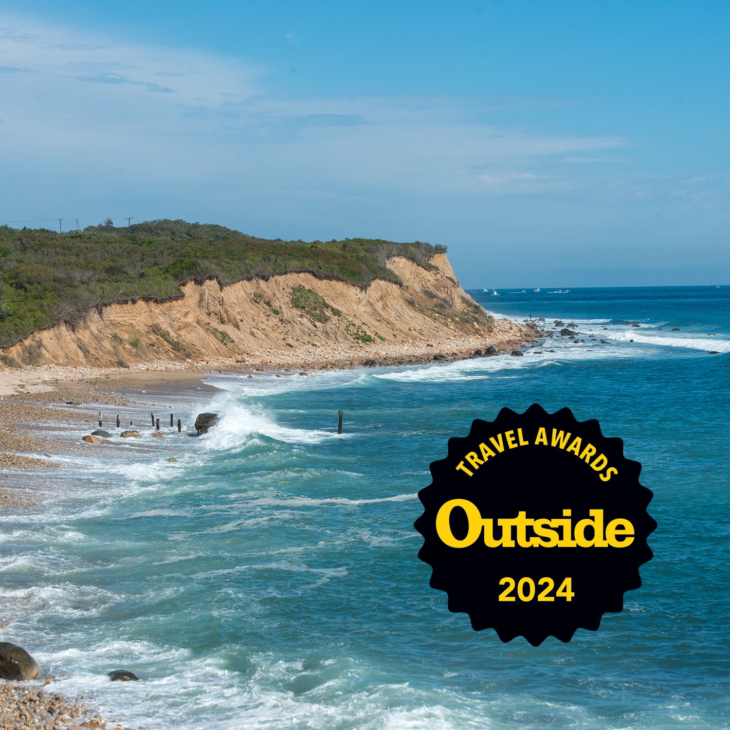 Swimmers frolic in the waves of New York’s Camp Hero State Park.