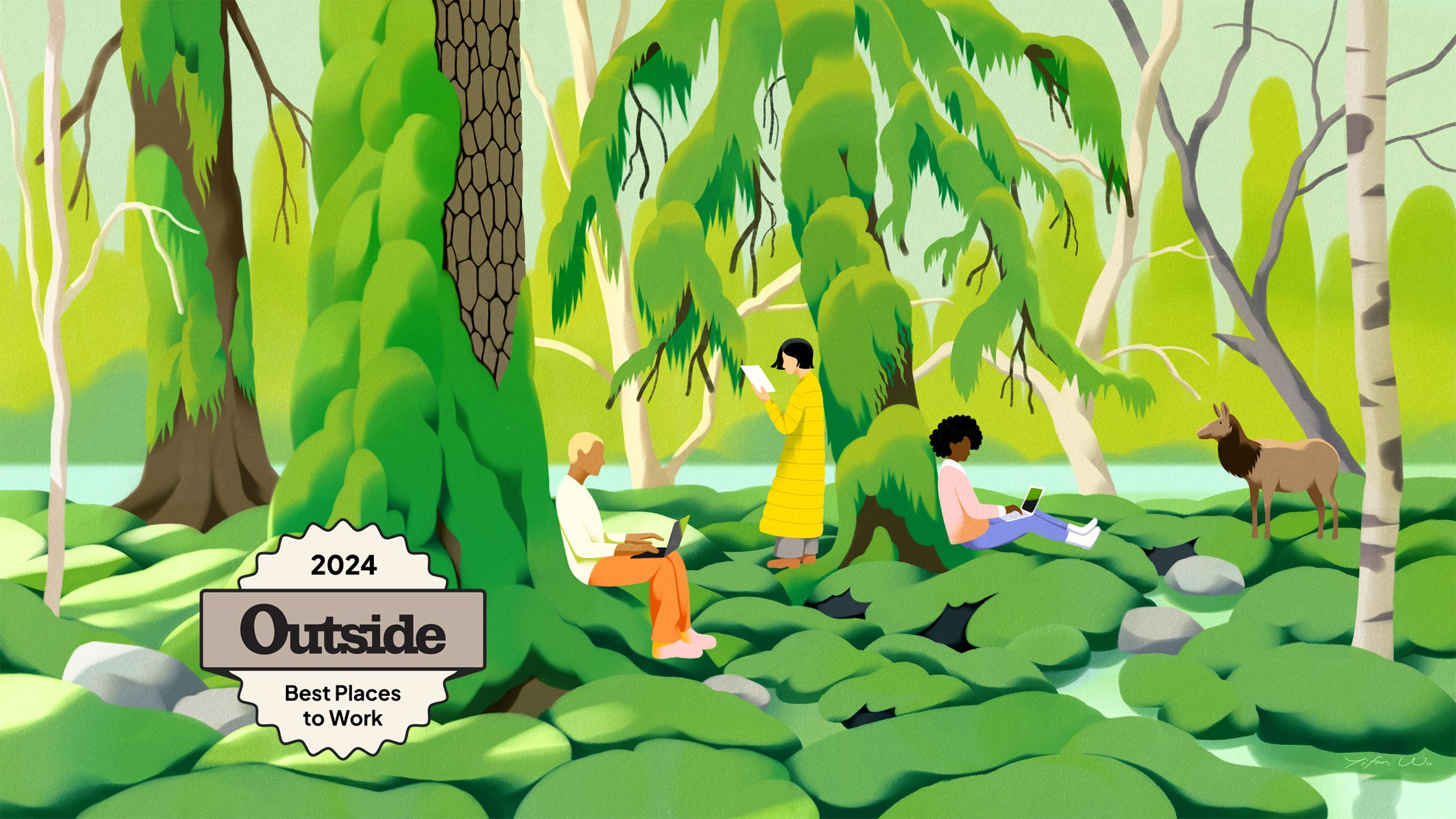 Illustration of workers in nature