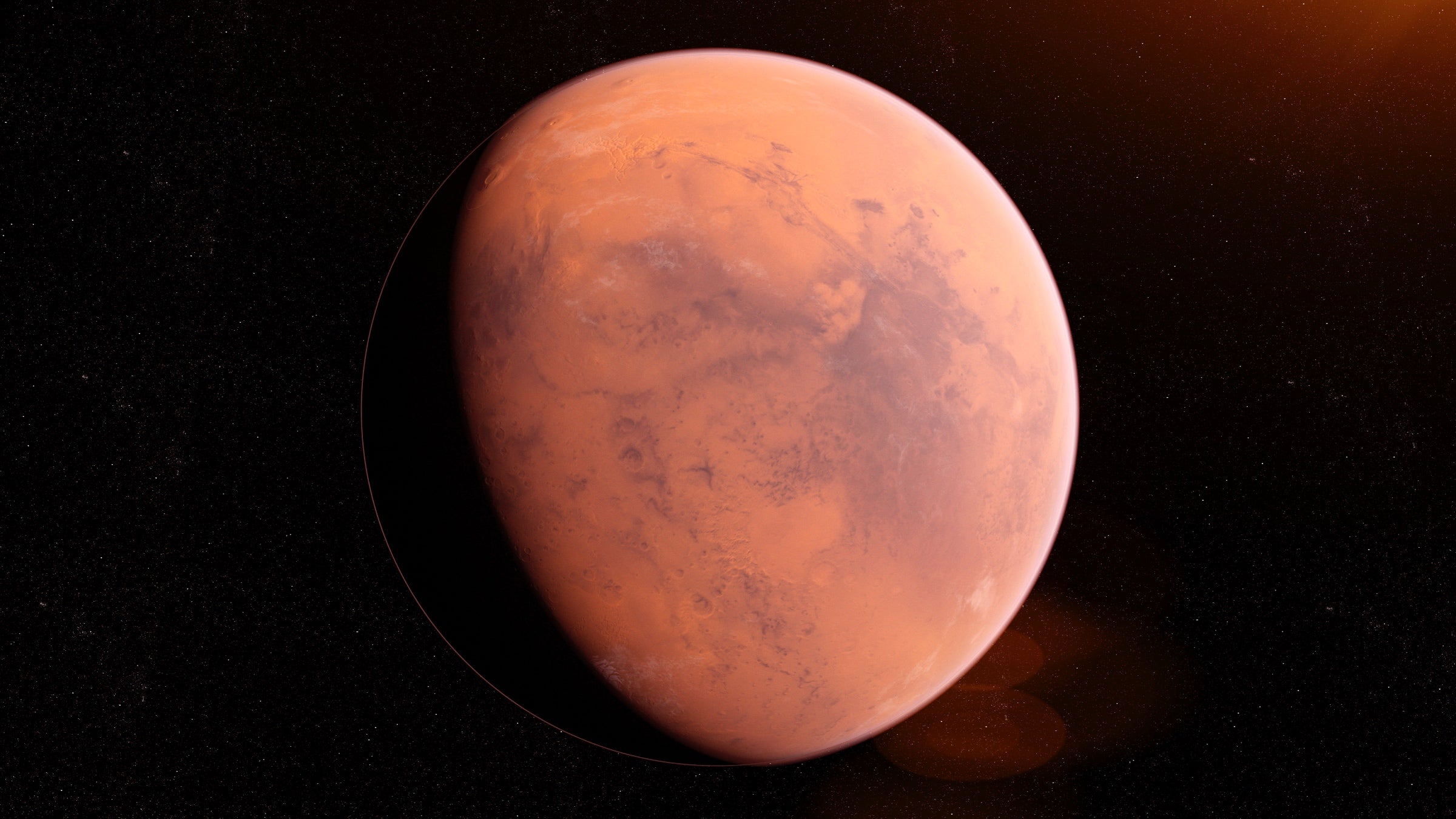 A detailed illustration of Mars in space