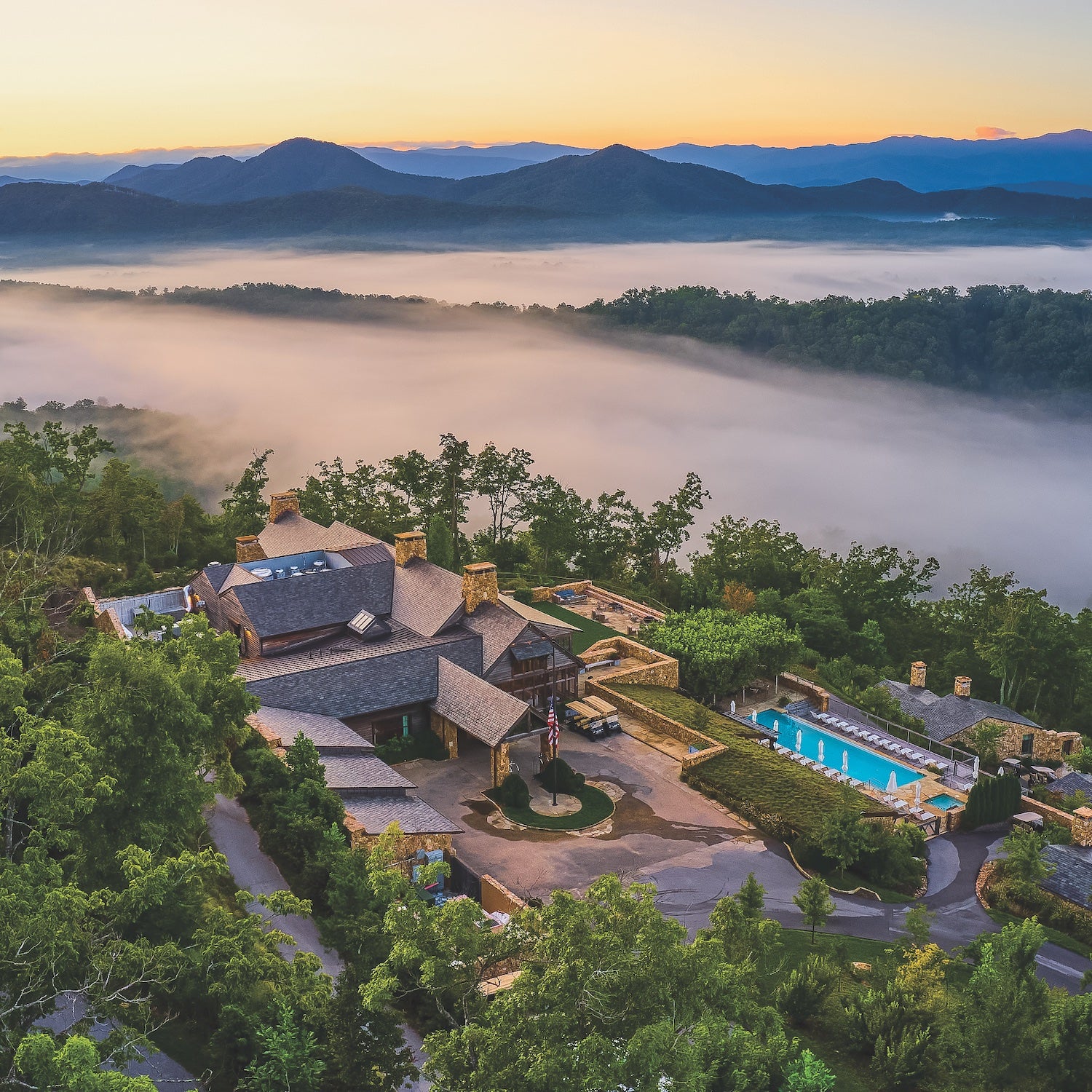 high up shot of lodge