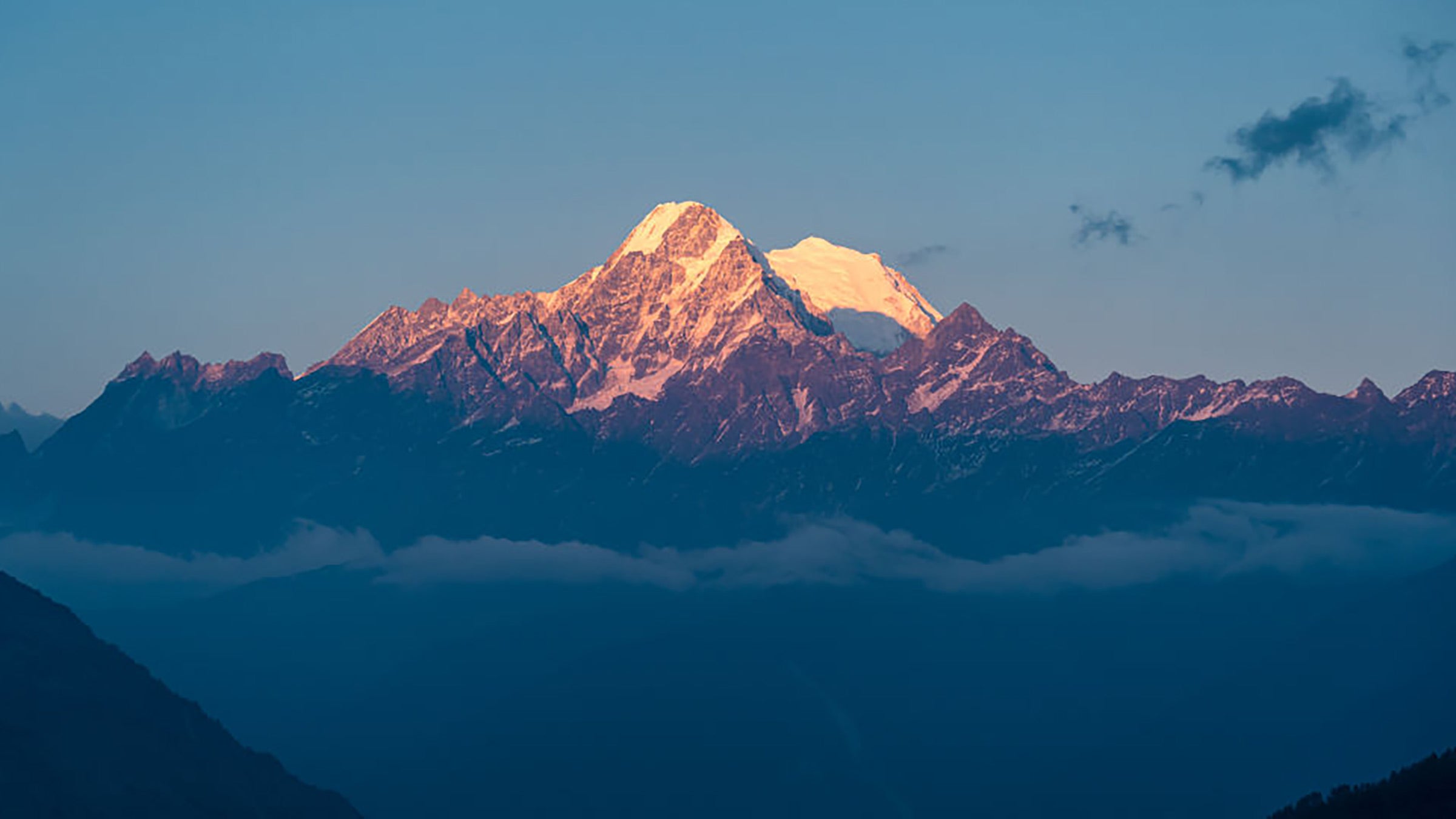 A view of the Langtang Mountain range at sunset