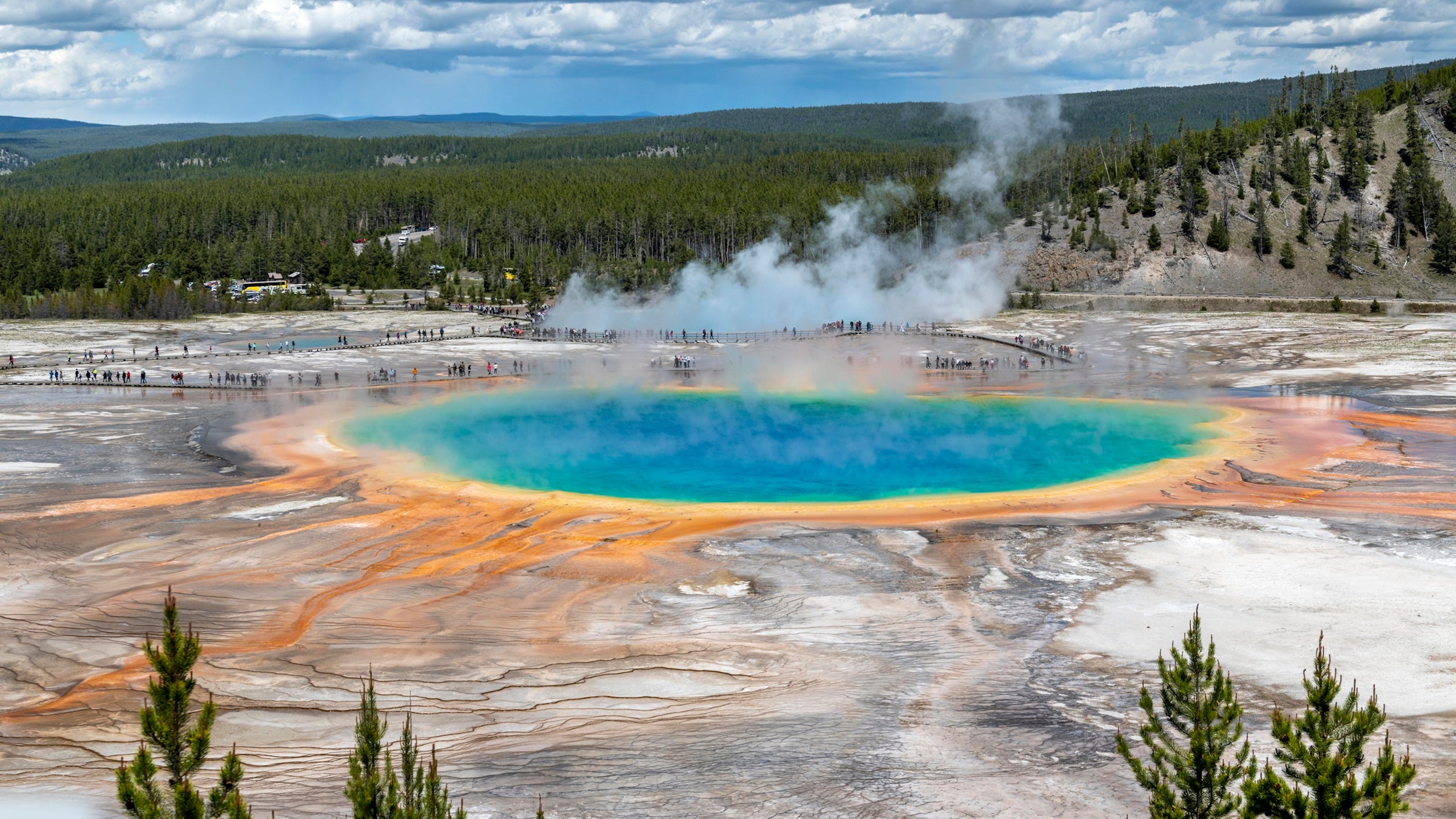 Grand Prismatic Spring Pool at Yellowstone National Park Wyoming, USA