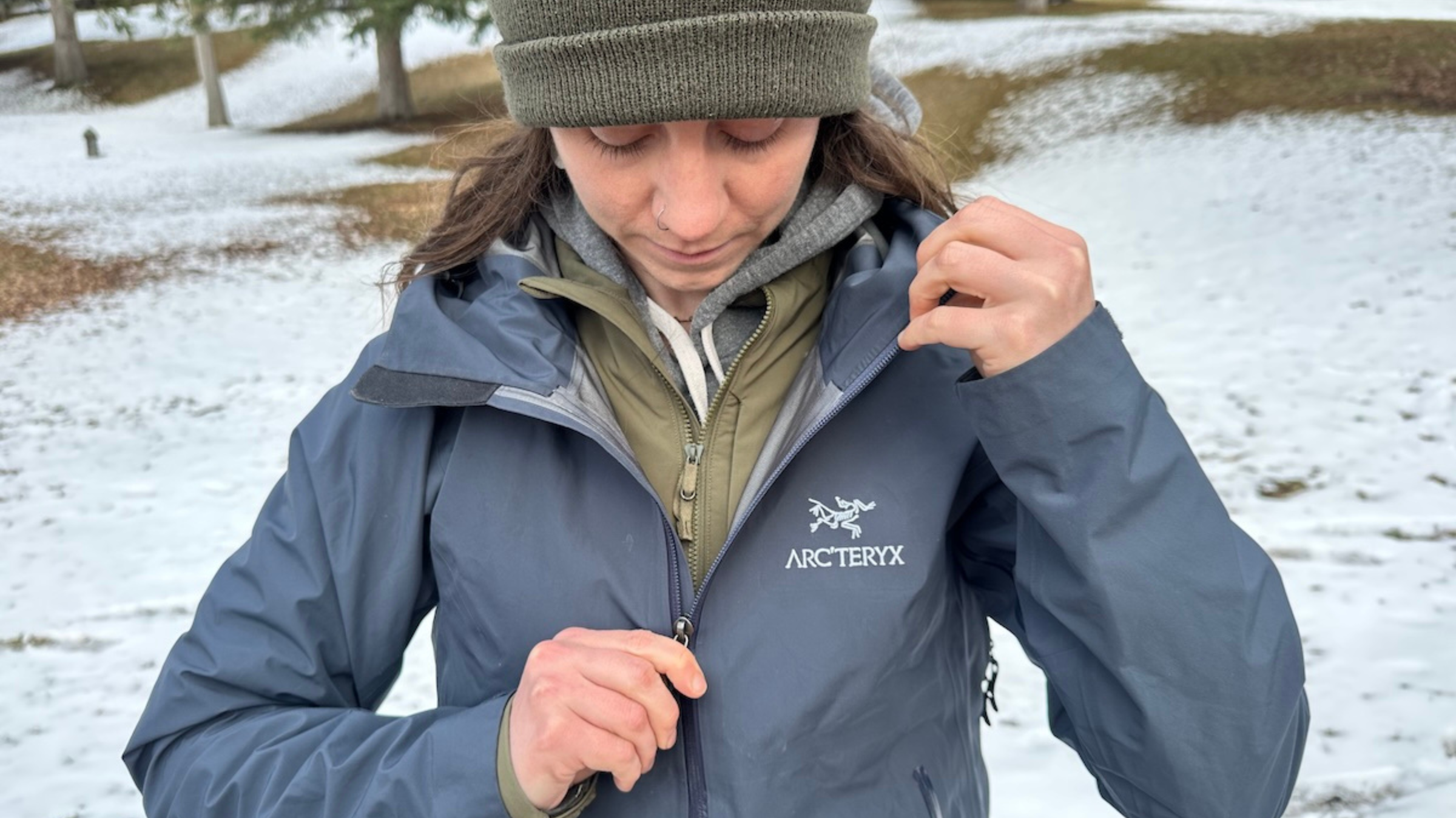 Writer Maggie Slepian zipping up the Arc'teryx Beta SL jacket in Japan