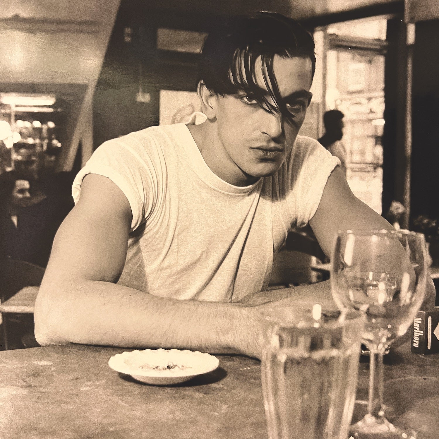 Photo from a bar in London during Buda's modeling days.