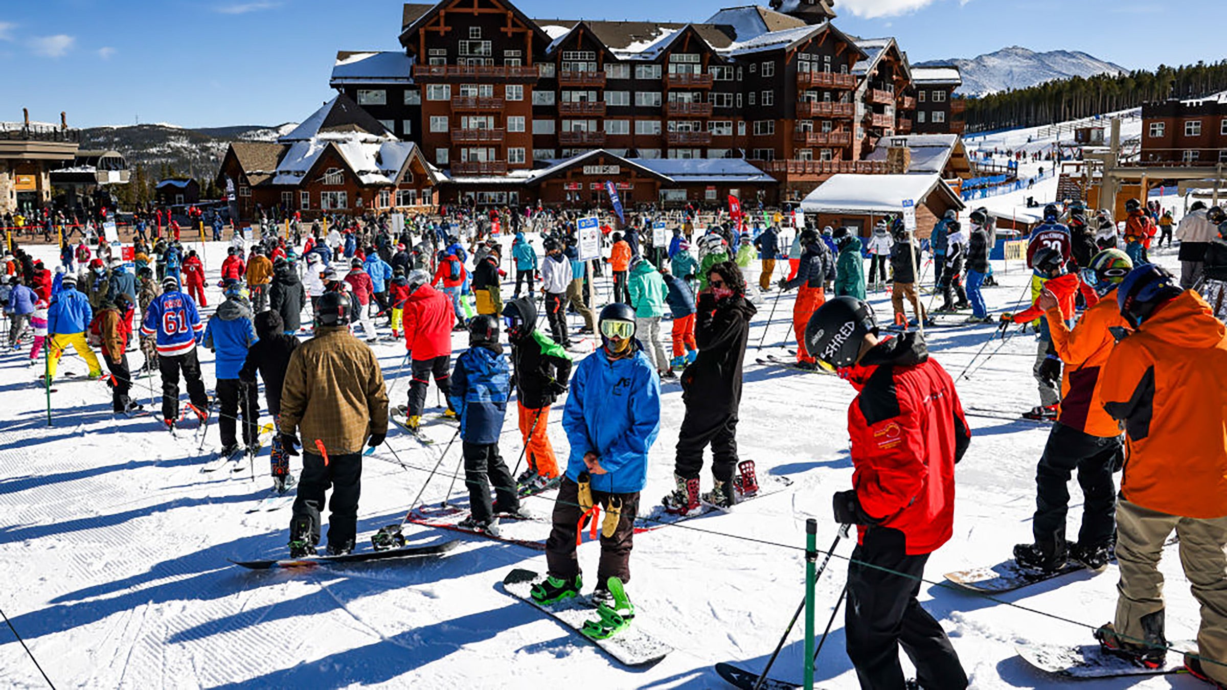 Skiers enjoy the sunshine at Breckenridge Ski Resort