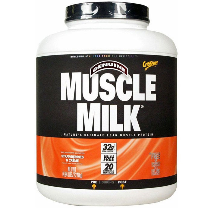 Lewin sees a lot of what she calls "this whole protein mess" when she deals with both novice and professional athletes alike. "After they work out, they think they have to drink a protein shake—and that's a mistake," she says. "What your body really needs is carbohydrates and just a small amount of protein."
Anything more than that basically has to be converted into carbs, she explains, which makes your kidneys work harder than they should have to. That doesn't stop brands like Muscle Milk, however, from perpetuating the myth. Their whey protein powder contain 32 grams of protein but only only 19 grams of carbohydrates per 310-calorie (2-scoop) serving—not to mention saturated fat and artificial flavors. On top of that, a 2010 Consumer Reports study found that Muscle Milk powders contained some of the highest heavy-metal contamination levels out of all the protein supplements tested.