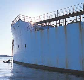 Ghost hotel: The author kayaks to the San Pasqual, a former cargo ship, now a vacant, surreal resort.