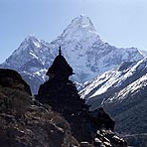 A slice of Himalayan heaven: a temple sits amid the rock and ice of Nepal's upper elevations