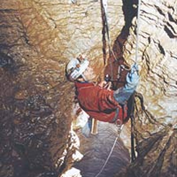 Going down: a Cavex explorer descends a new pitch in Krubera Cave en route to the 1,710-meter depth record