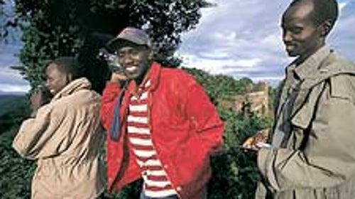 Rim shot: Mike , and Lulunken gaze intoTanzania's Ngorongoro crater