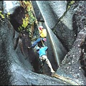 Look out below: a Canadian team attempts Low's Gully, March 2002.