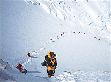 The long walk: Climbers marching up Everest's south side to Camp IV, May 15, 2002