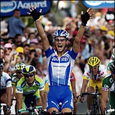 Tom Boonen winning the sprint.