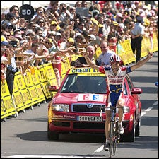 David Moncoutie celebrates his Stage 12 win Thursday.
