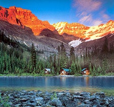 Life on the edge: cabins bordering Lake O'Hara, BC, Canada