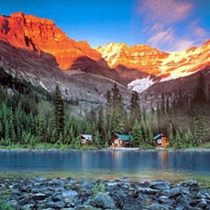Life on the edge: cabins bordering Lake O'Hara, BC, Canada