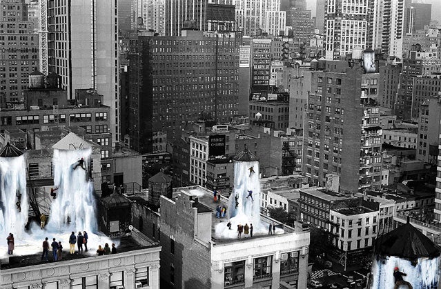 Urban ice-climbing walls