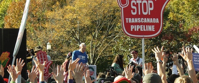Michael Burne speaking to a crowd of 12,000 against Keystone.