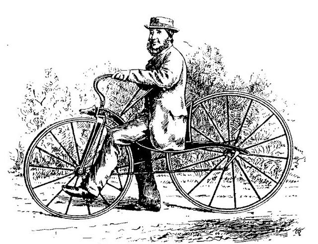 Thomas McCall on his rear-driven velocipede in 1869.