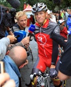 Lance Armstrong gives an interview at the 2010 Tour de France.