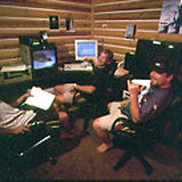 Steve, Dirk, and Todd grade his efforts in the TGR editing room.